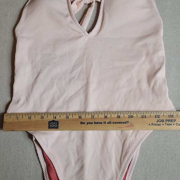 NWT Aerie One Piece Swimsuit Pale Pink Textured Ribbed Halter Neck Size M - Picture 14 of 15